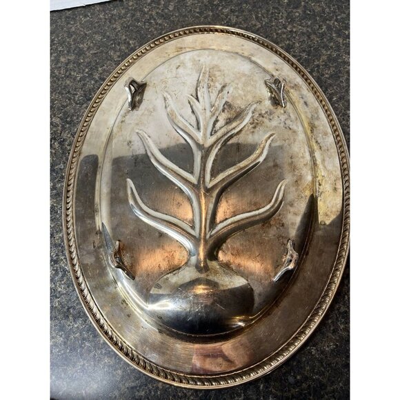 Wm Rogers Silver Meat Platter "Tree Of Life" Silverplate Footed Serving Tray - Picture 9 of 15